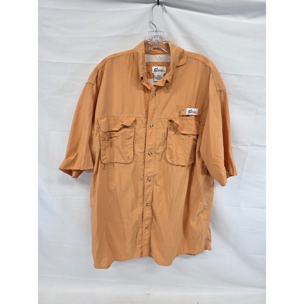 World Wide Sportsman Mens XL Fishing Shirt Short Sleeve Nylon Orange‎ Button Up